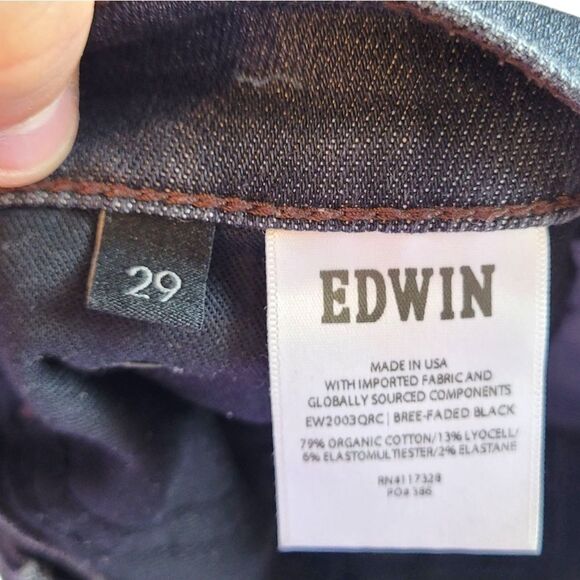 Edwin Anthropologie Women's Charcoal Grey Straight Leg Raw Hem Jeans Size 29 - Picture 4 of 6